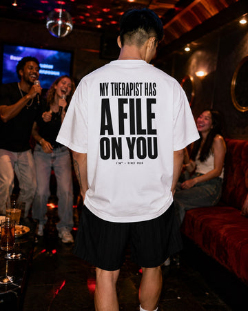 A File on You Back-Print Oversized Tee – men's lifestyle view