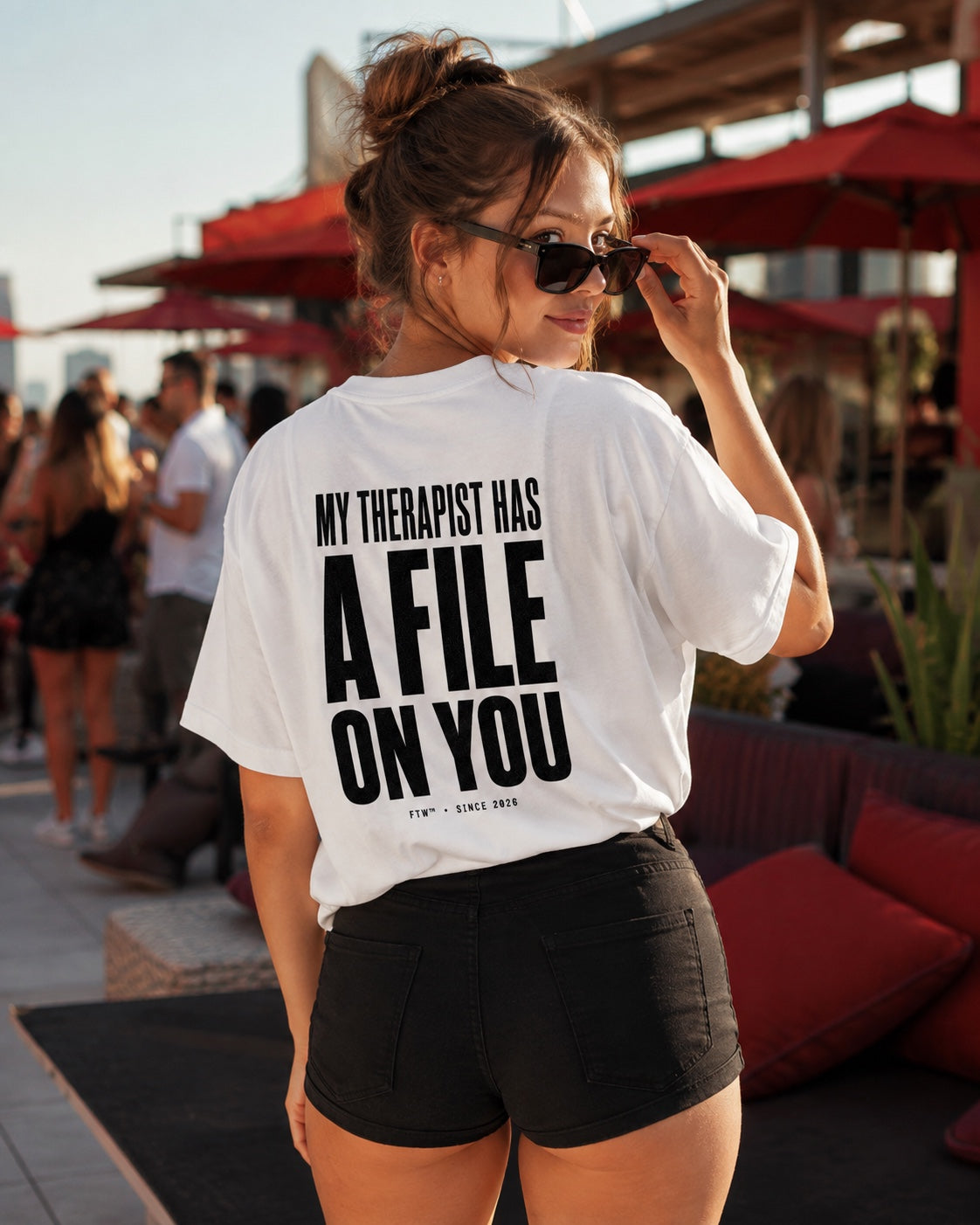 A File on You Back-Print Oversized Tee – women's lifestyle view