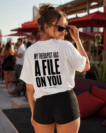 A File on You Back-Print Oversized Tee – women's lifestyle view