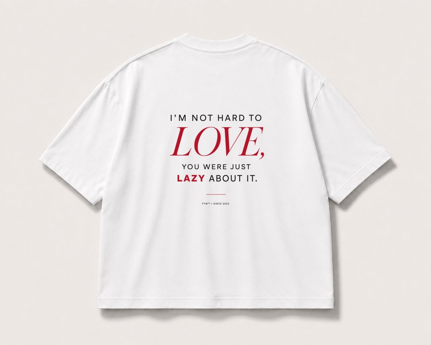 Hard to Love Back-Print Oversized Tee – white product view