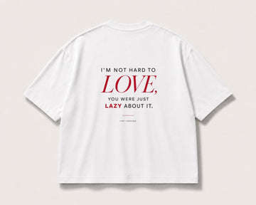 Hard to Love Back-Print Oversized Tee – white product view
