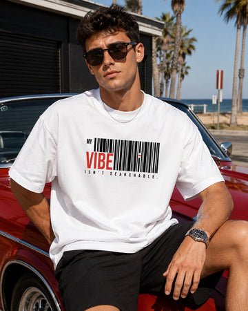 My Vibe Isn’t Searchable Oversized Tee – men's lifestyle view