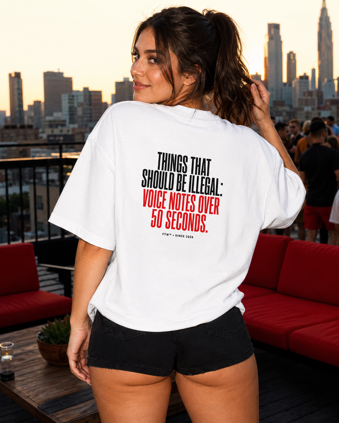Voice Notes Back-Print Oversized Tee – women's lifestyle view