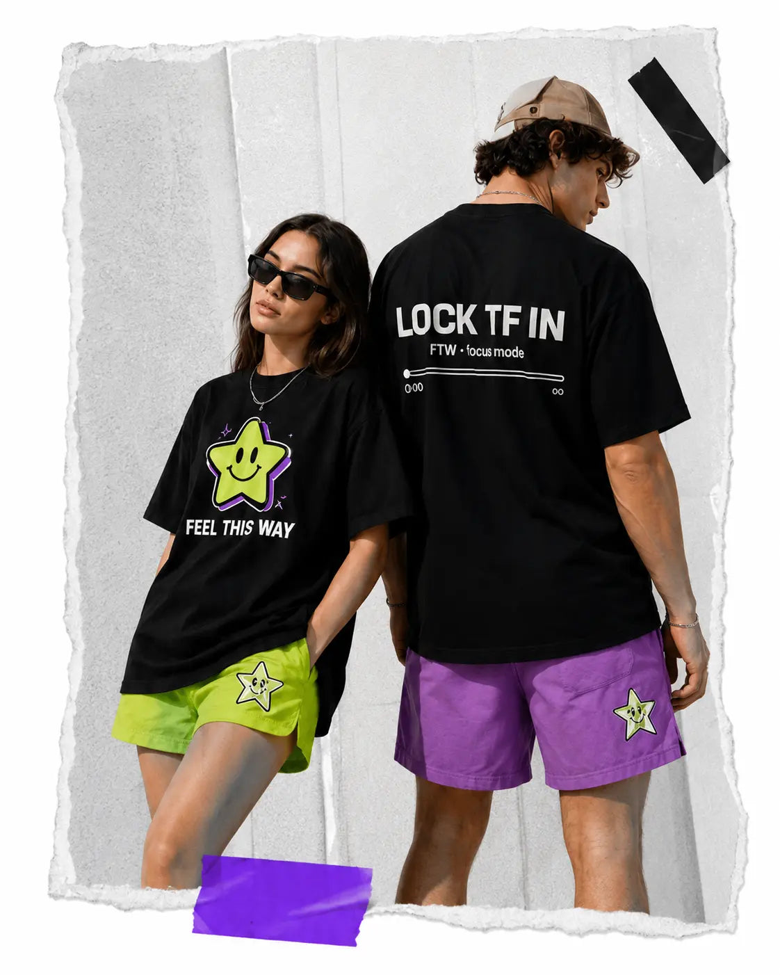 Two models wearing FEEL THIS WAY streetwear